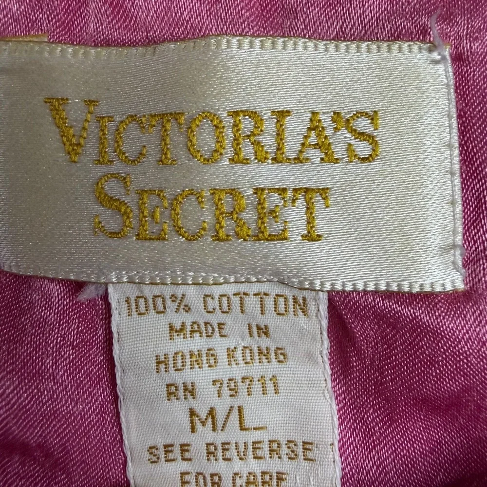Vintage‎ Victorias Secret Gold Label Pink Polka Dot Cotton Nightshirt ML Pink